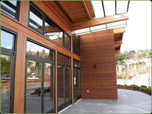 large image of the custom milled redwood on the entry