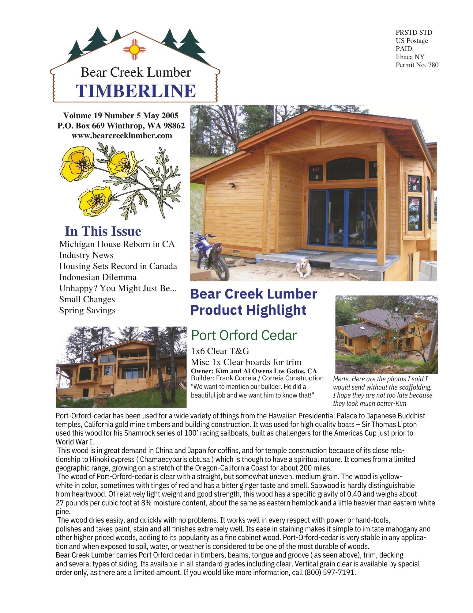 Timberline Newsletter May 2005 Bear Creek Lumber