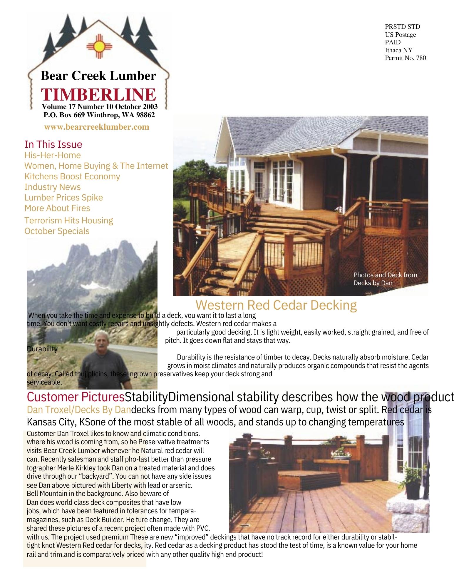 Timberline Newsletter October 2003 Bear Creek Lumber